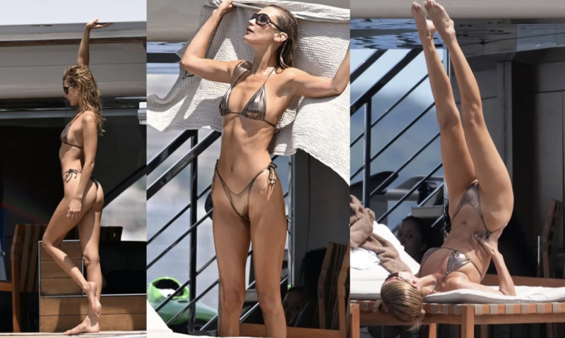 Bella Hadid Strips Down to String Bikini for Yoga on Luxe Yacht