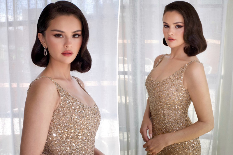 Selena Gomez Dazzles in Crystal-Covered Oscar de la Renta at Star-Studded Wedding